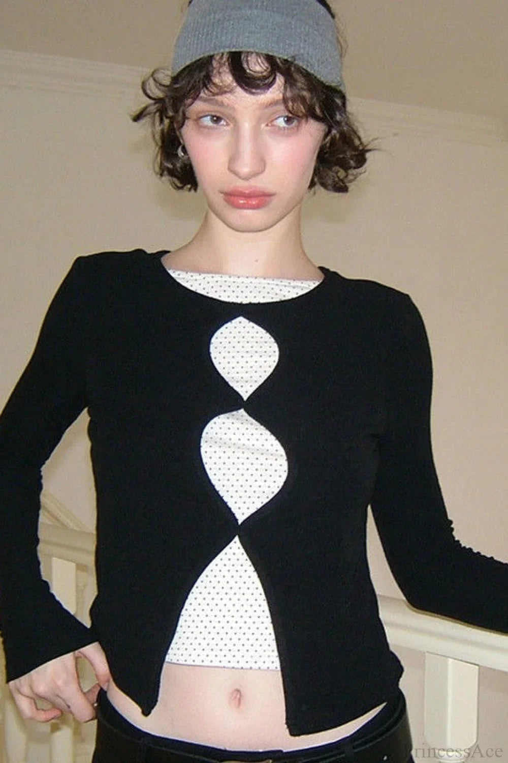 Cotton Cropped Faux Two-Piece Slim Long Sleeve Tee image 4