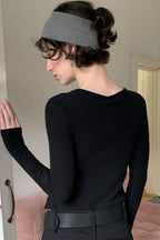 Cotton Cropped Faux Two-Piece Slim Long Sleeve Tee image 5