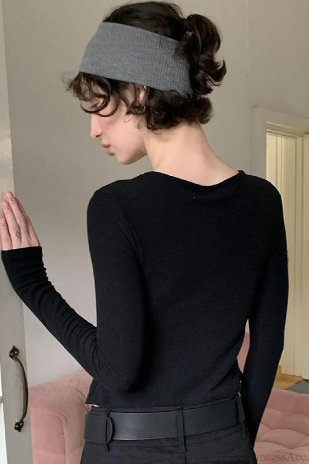 Cotton Cropped Faux Two-Piece Slim Long Sleeve Tee image 5
