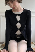 Cotton Cropped Faux Two-Piece Slim Long Sleeve Tee image 1