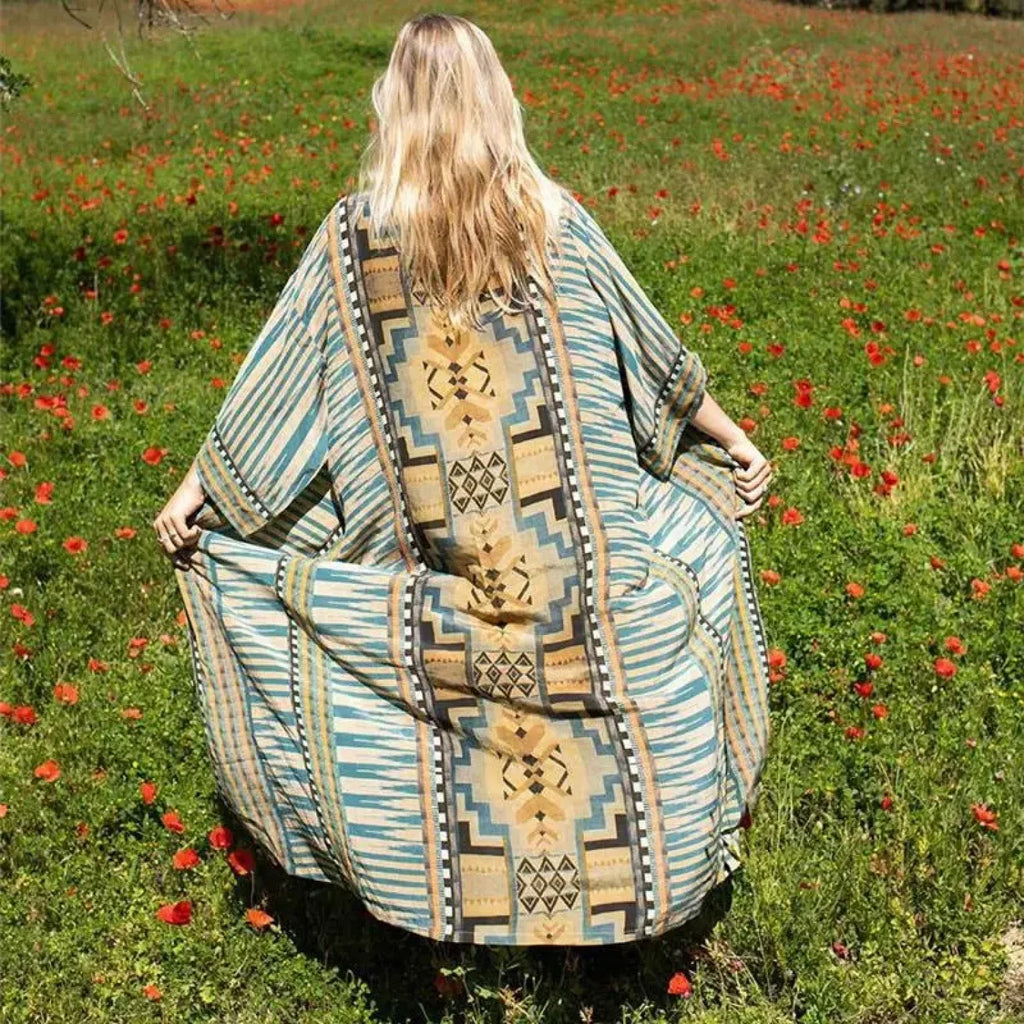 Cotton Ethnic Print Kimono Cardigan Boho Beach Cover up image 6