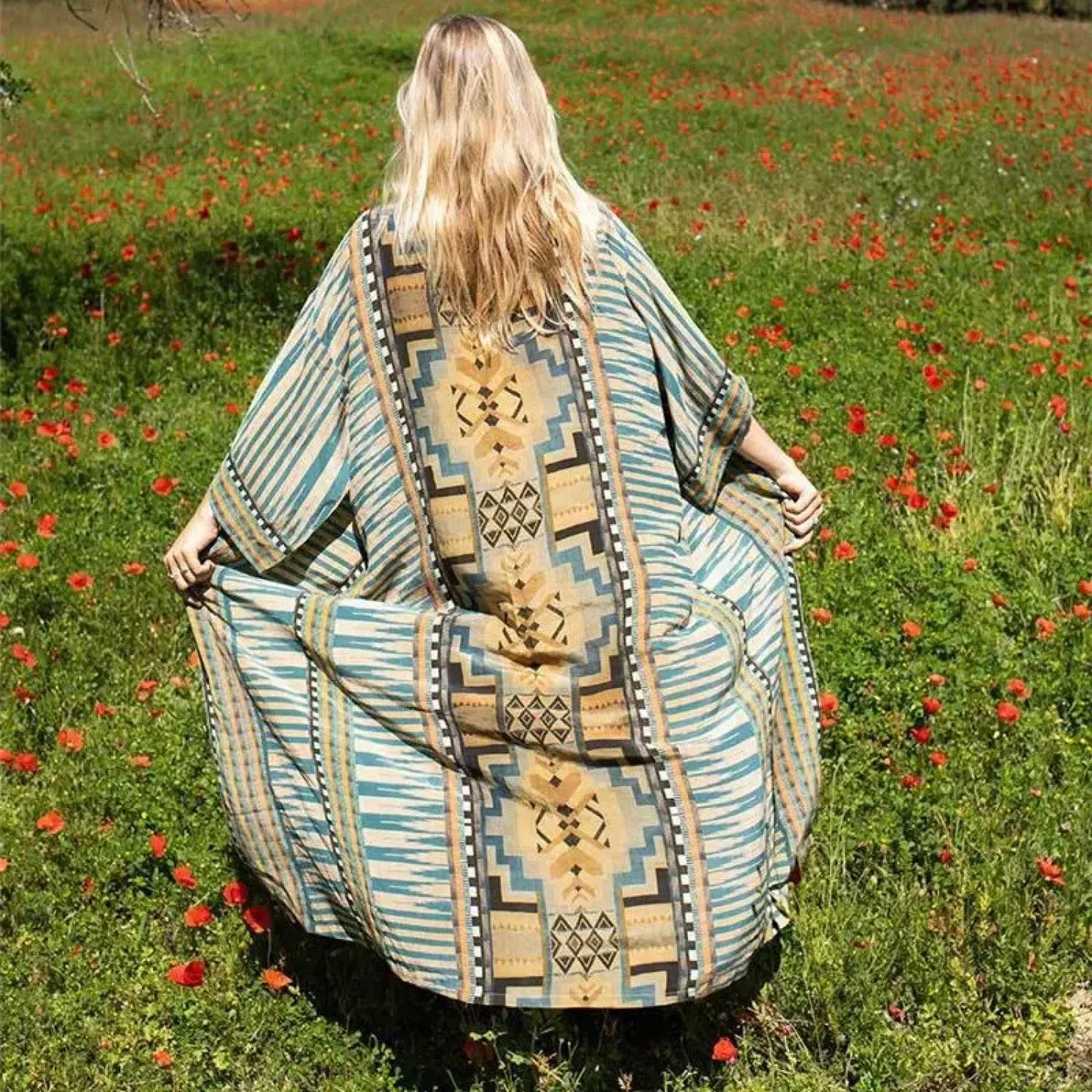 Cotton Ethnic Print Kimono Cardigan Boho Beach Cover up image 6