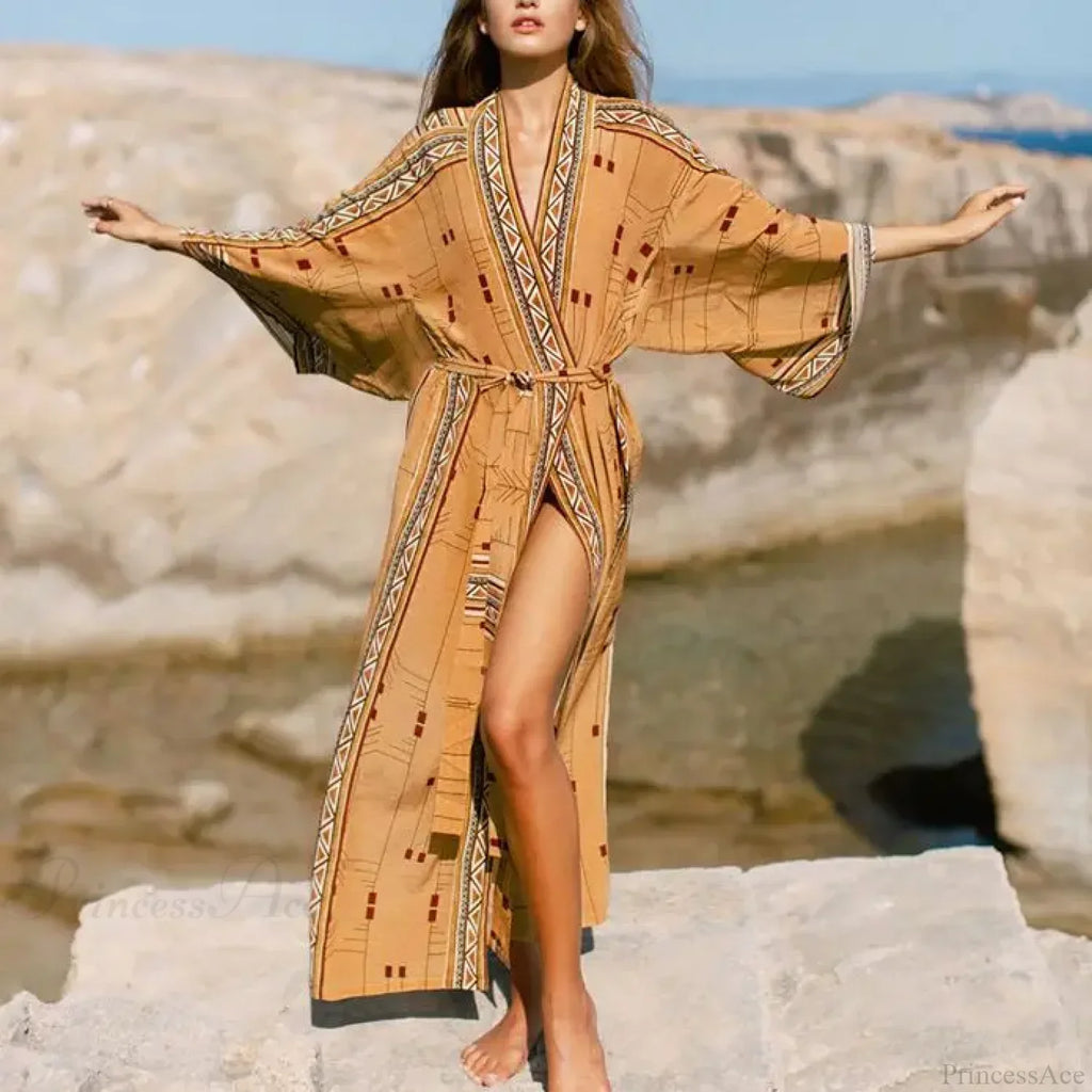 Cotton Ethnic Print Kimono Cardigan Boho Beach Cover up image 4