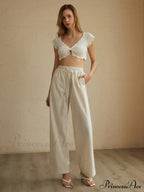 Cotton Eyelet Lettuce Trendy Trim Crop Knit Top image 4