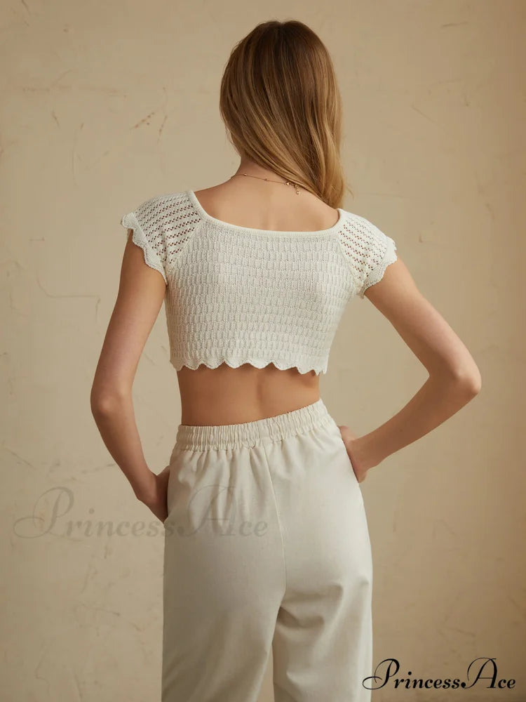 Cotton Eyelet Lettuce Trendy Trim Crop Knit Top image 5
