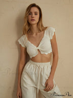 Cotton Eyelet Lettuce Trendy Trim Crop Knit Top image 3