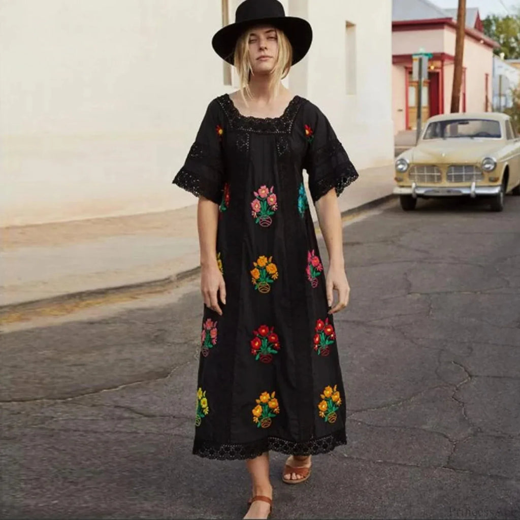 Cotton Floral Embroidery Boho Dress image 2