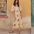 Cotton Floral Embroidery Boho Dress image 1