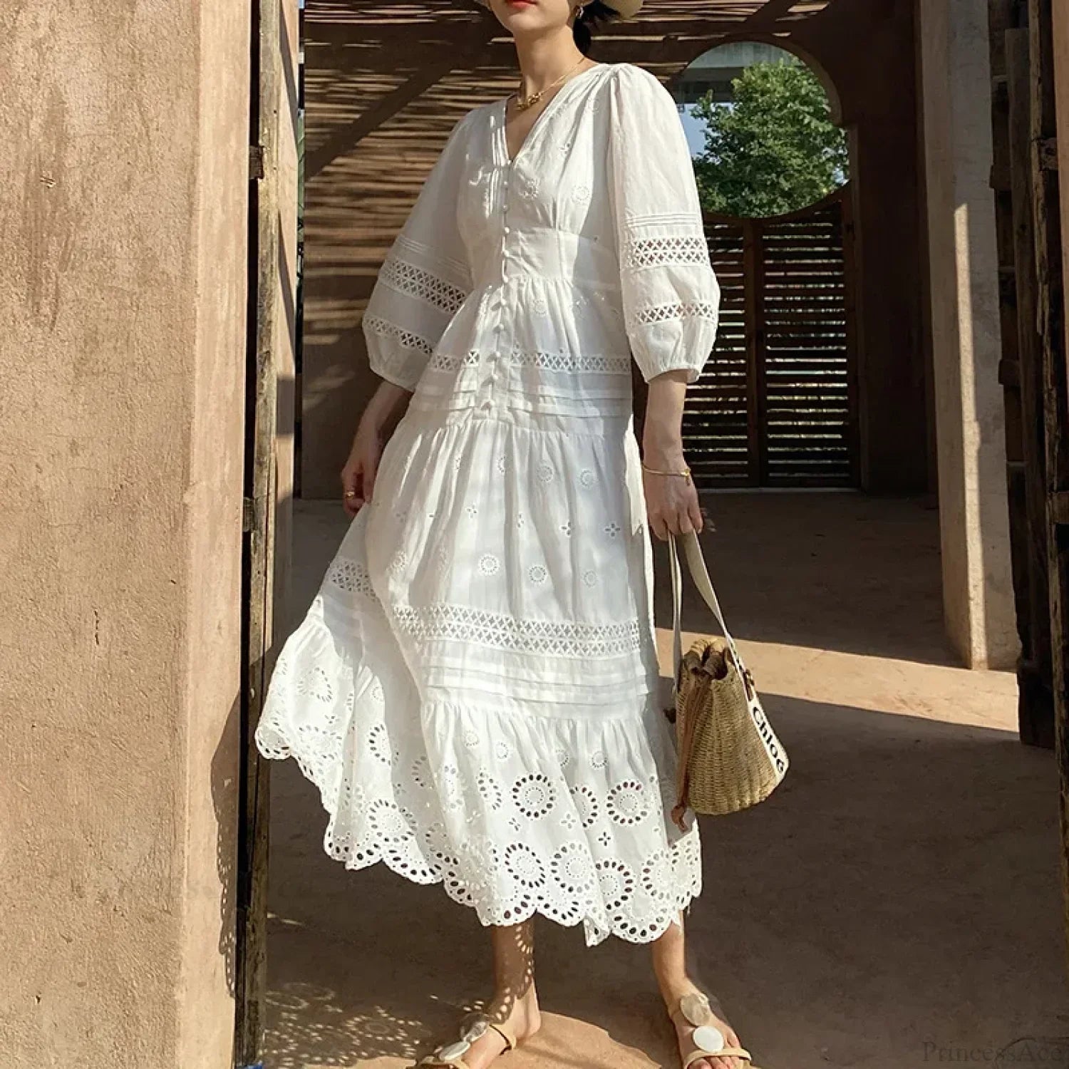 Cotton Floral V-neck Slim Summer Boho Dress image 1