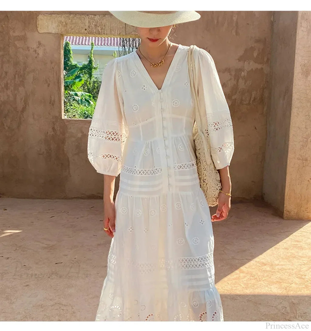 Cotton Floral V-neck Slim Summer Boho Dress image 4