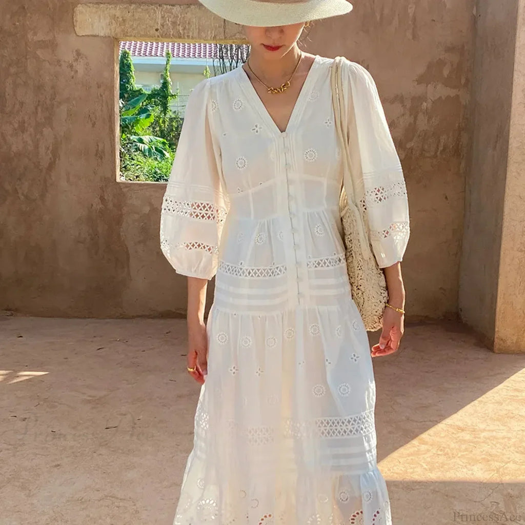 Cotton Floral V-neck Slim Summer Boho Dress image 6