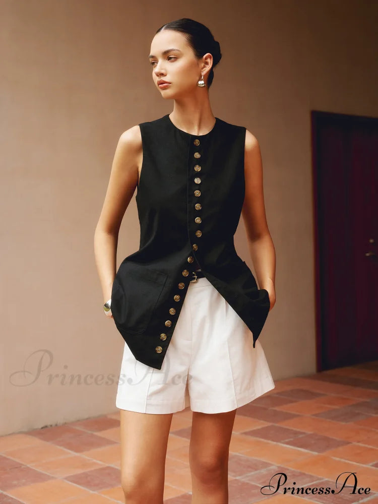 Cotton & Graceful Linen Button-Front Vest image 1