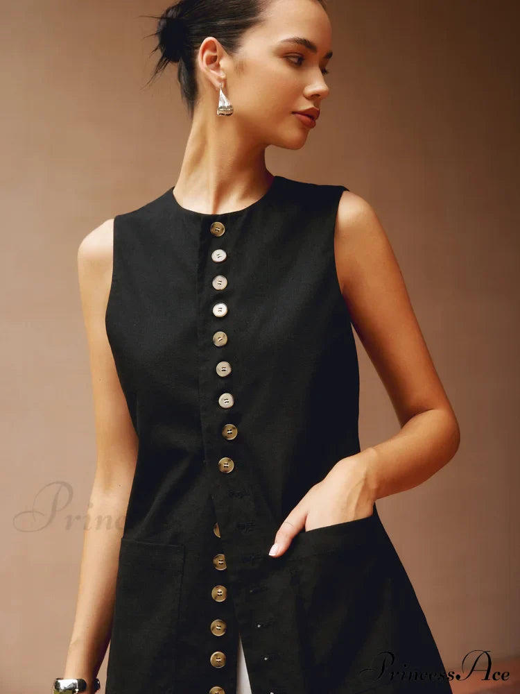 Cotton & Graceful Linen Button-Front Vest image 3