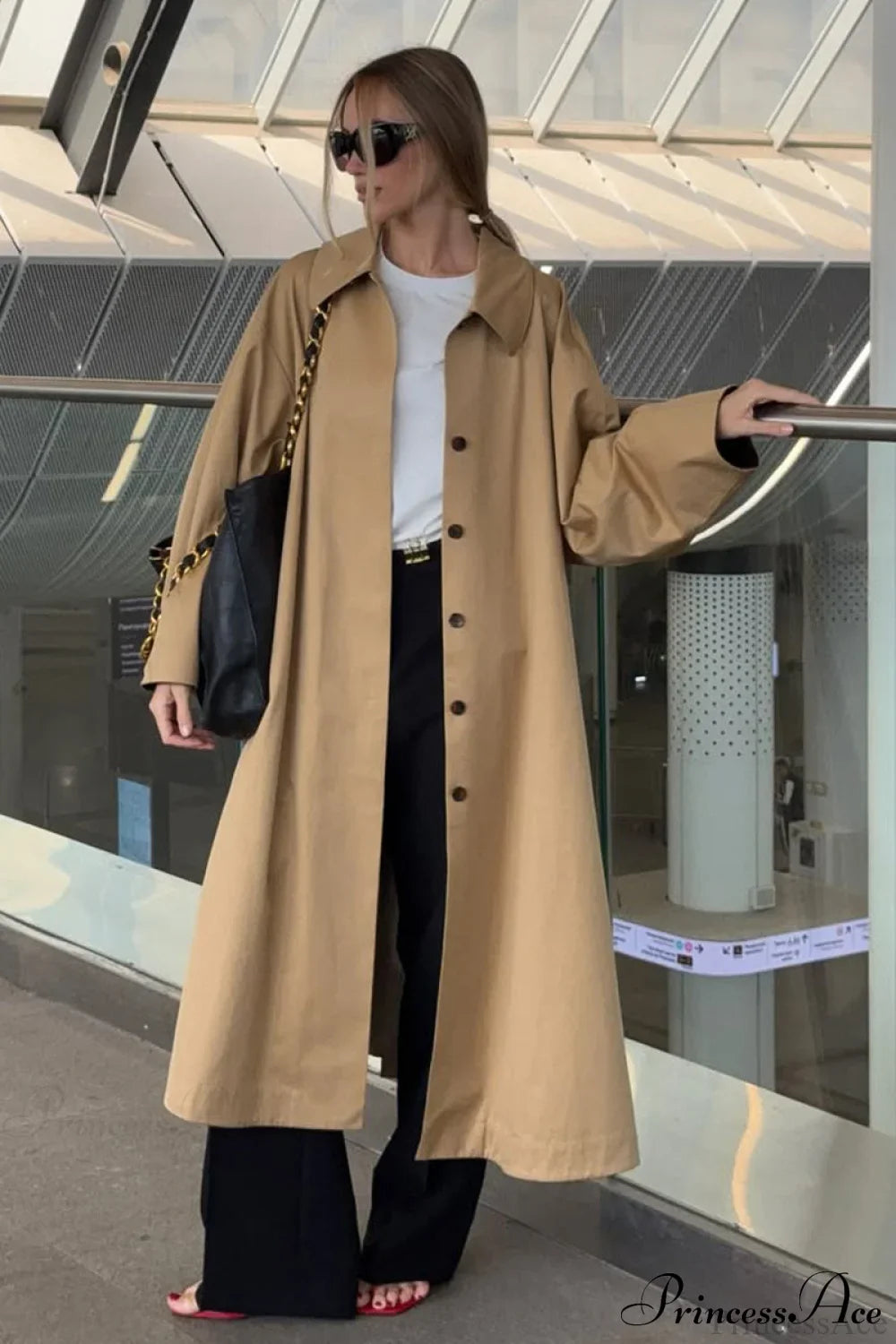 Cotton Lapel Single Breasted Long Loose Overcoat image 2