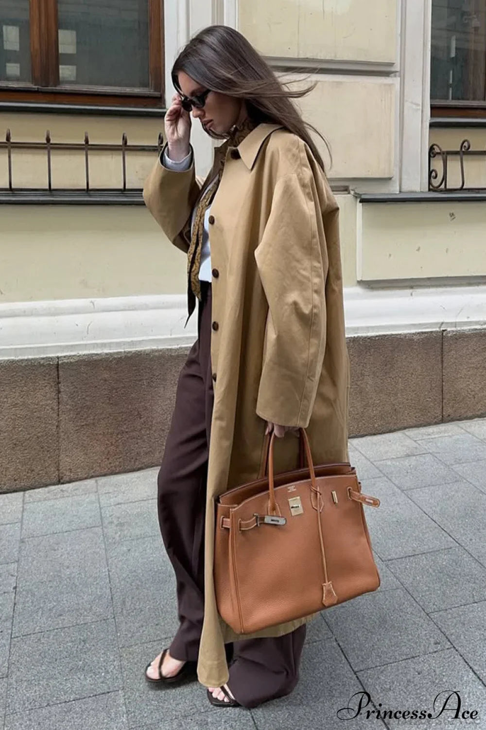 Cotton Lapel Single Breasted Long Loose Overcoat image 4