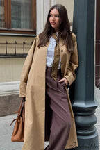 Cotton Lapel Single Breasted Long Loose Overcoat image 1