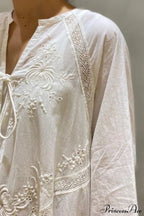 Cotton Linen Beach White V Neck Embroidered Boho Dress image 5