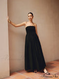 Cotton & Linen Trendy Pleat Strapless Long Dress image 1
