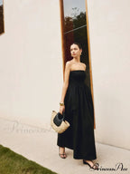 Cotton & Linen Trendy Pleat Strapless Long Dress image 6