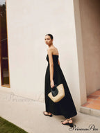 Cotton & Linen Trendy Pleat Strapless Long Dress image 5