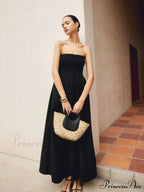 Cotton & Linen Trendy Pleat Strapless Long Dress image 2