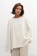 Cotton Loose Fit Off-Shoulder Knit Sweater image 5