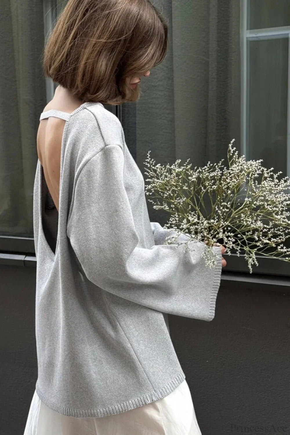 Cotton Loose Fit Off-Shoulder Knit Sweater image 1