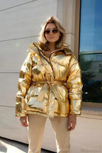 Cotton Padded Metallic Color Belt Pocket Coat image 5