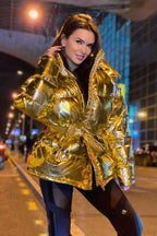Cotton Padded Metallic Color Belt Pocket Coat image 6