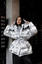 Cotton Padded Metallic Color Belt Pocket Coat image 3