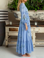 Cotton Rayon Blue Floral Embroidery Boho Dress image 4