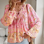 Cotton Rayon Floral Printed Long Sleeve Beach Boho Blouse image 2