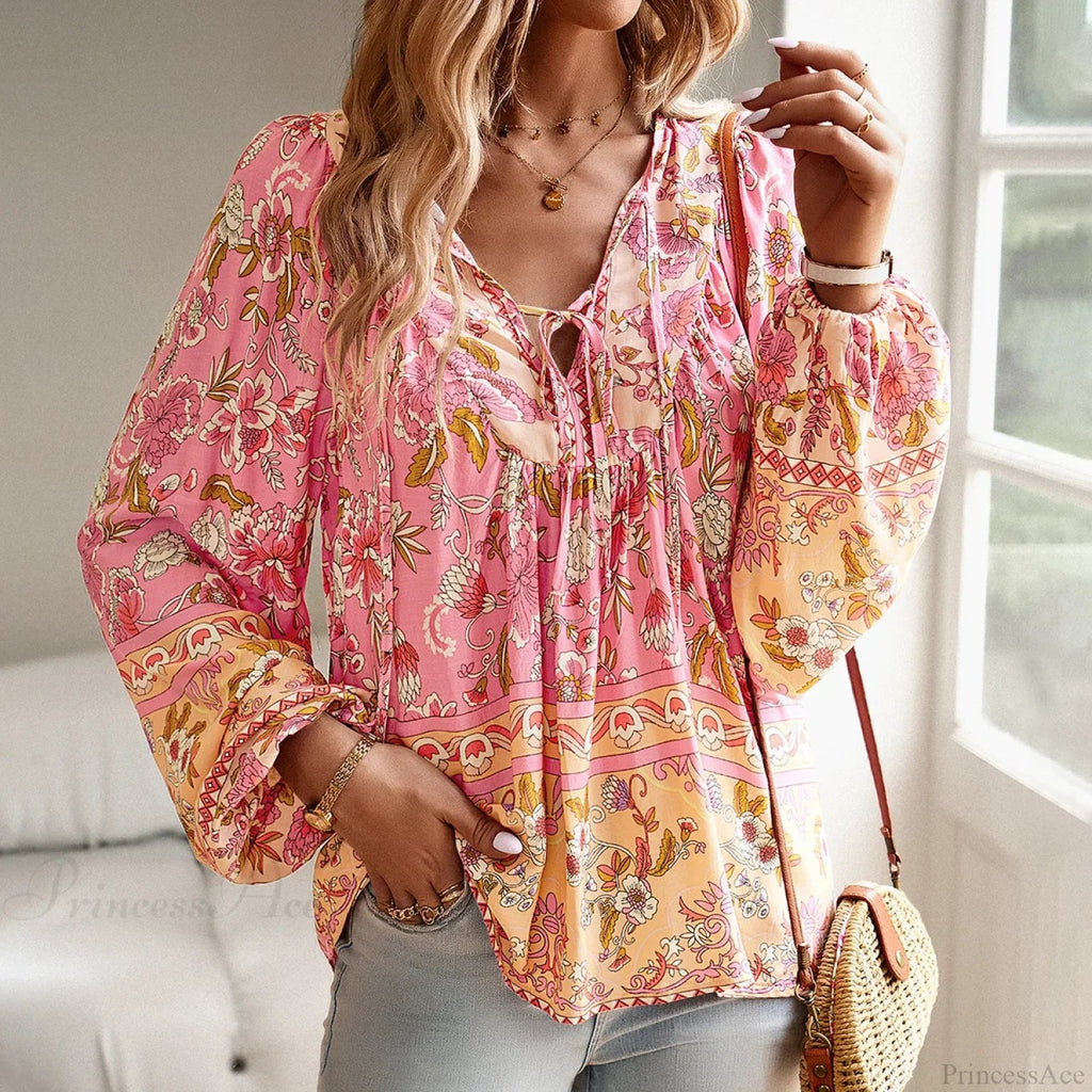 Cotton Rayon Floral Printed Long Sleeve Beach Boho Blouse image 1