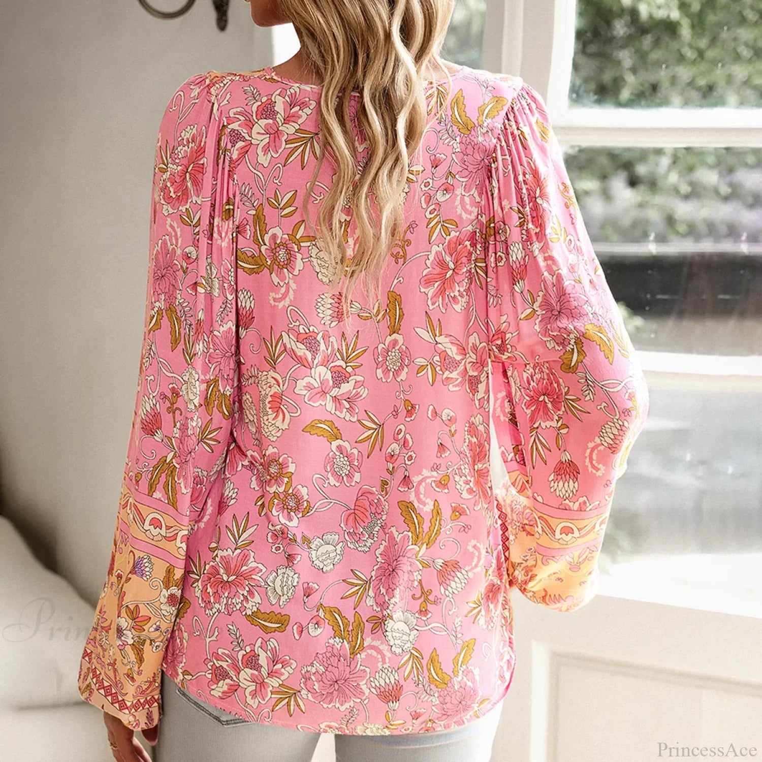 Cotton Rayon Floral Printed Long Sleeve Beach Boho Blouse image 3