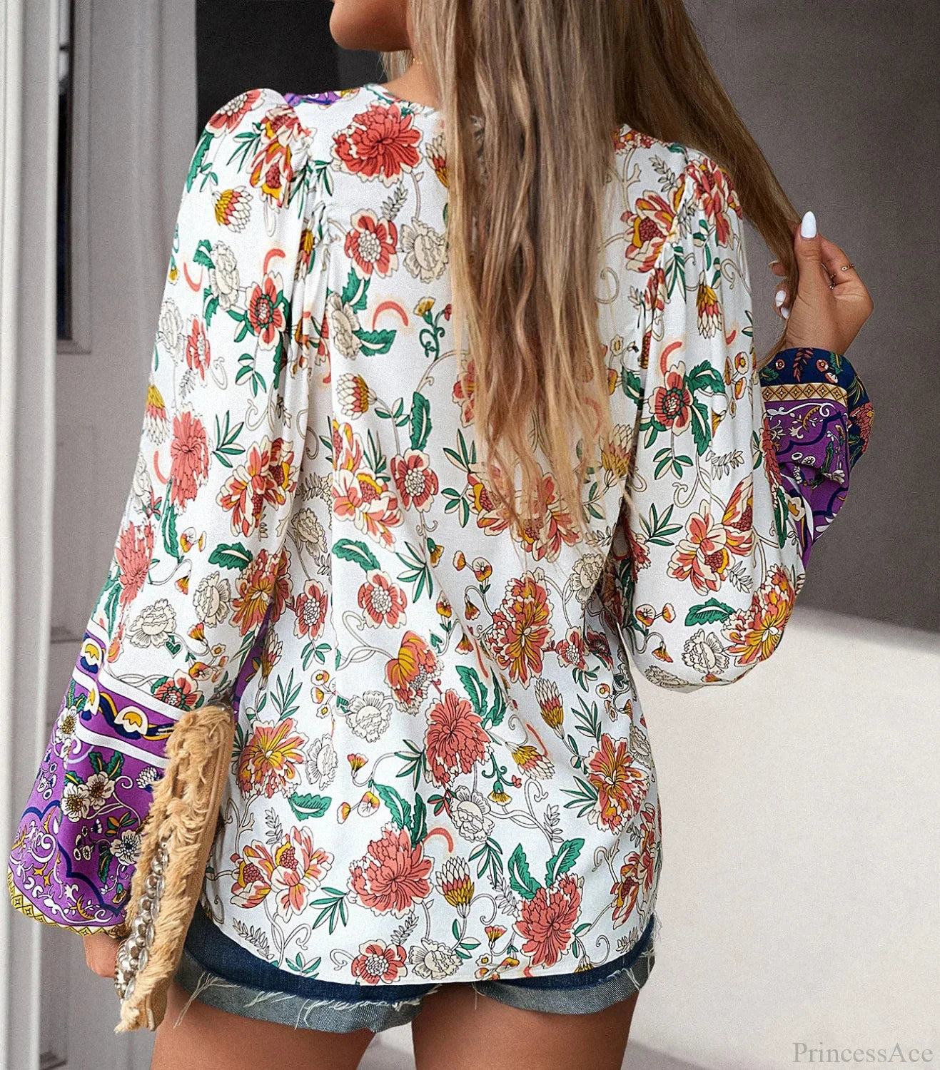 Cotton Rayon Floral Printed Long Sleeve Beach Boho Blouse image 5