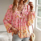 Cotton Rayon Floral Printed Long Sleeve Beach Boho Blouse image 7