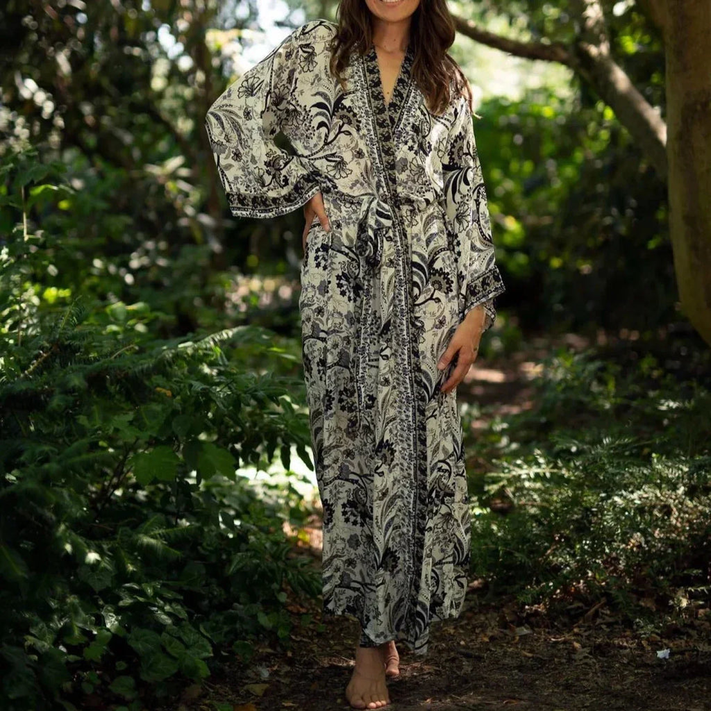 Cotton Rayon Kimono Boho Beach Cover up Loose Dress image 5