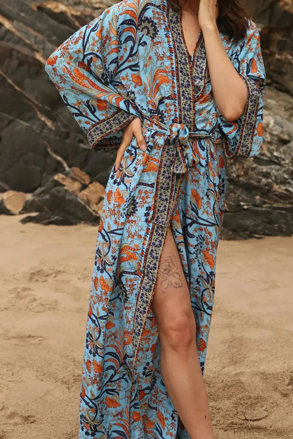 Cotton Rayon Kimono Boho Beach Cover up Loose Dress image 3