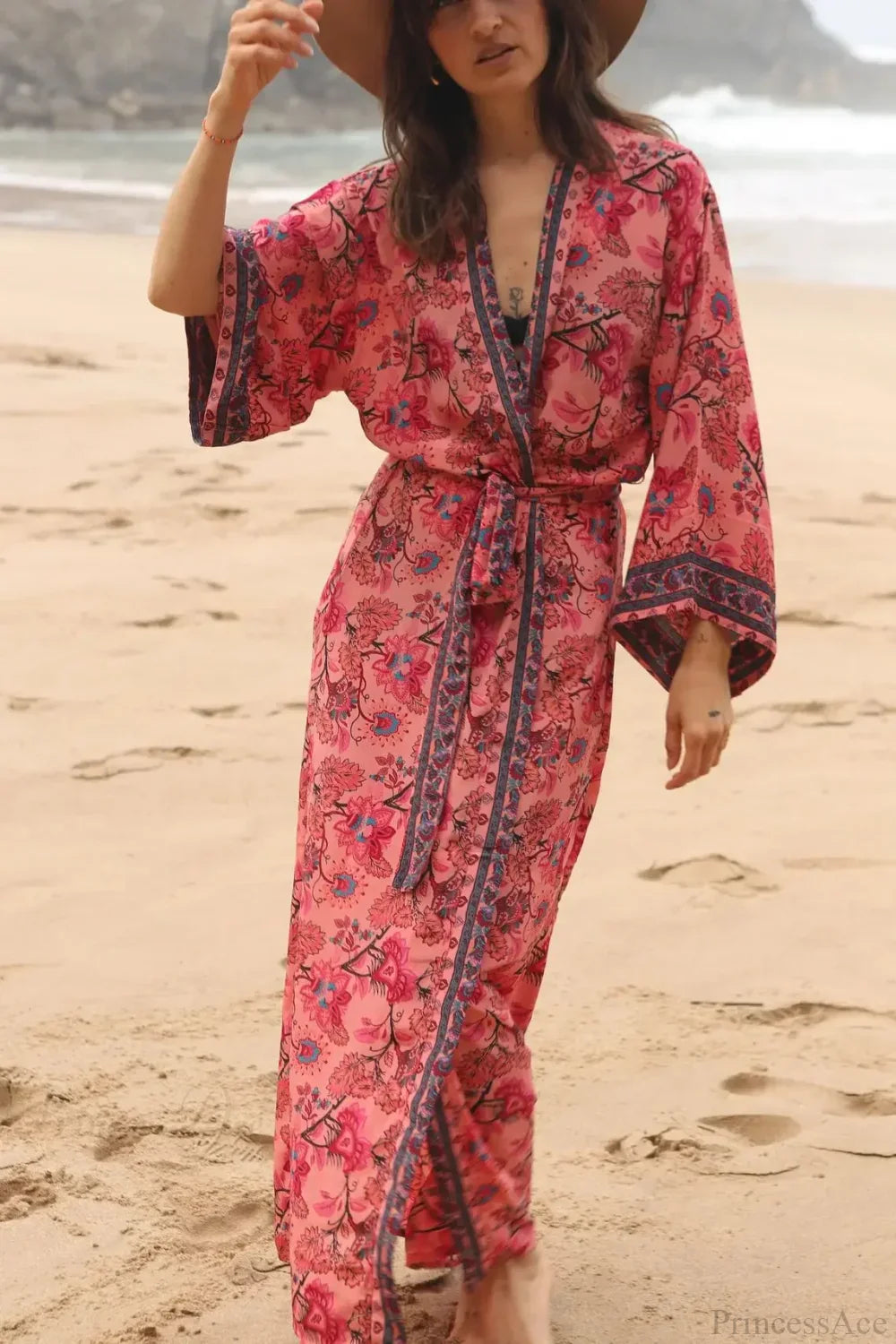 Cotton Rayon Kimono Boho Beach Cover up Loose Dress image 4