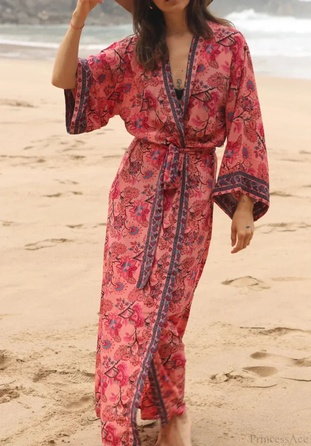 Cotton Rayon Kimono Boho Beach Cover up Loose Dress image 6