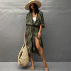 Cotton Rayon Striped Print Cardigan Boho Beach Cover up image 16