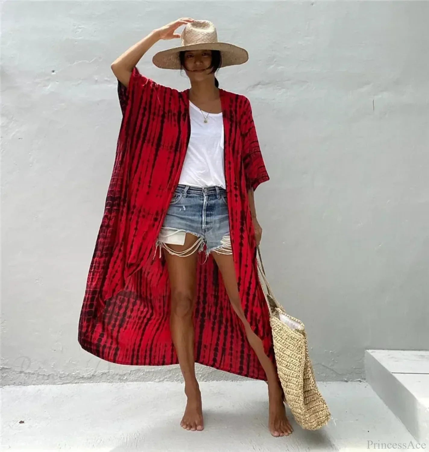 Cotton Rayon Striped Print Cardigan Boho Beach Cover up image 19