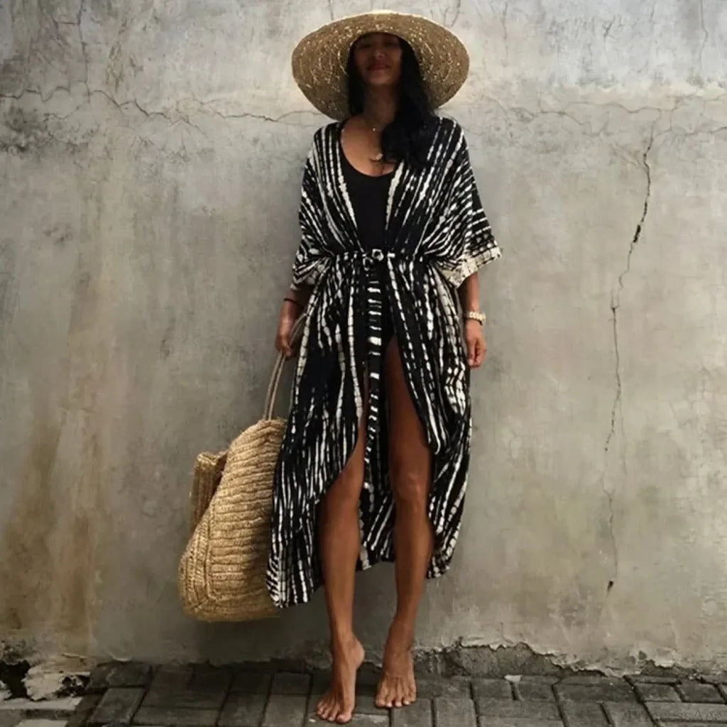 Cotton Rayon Striped Print Cardigan Boho Beach Cover up image 20