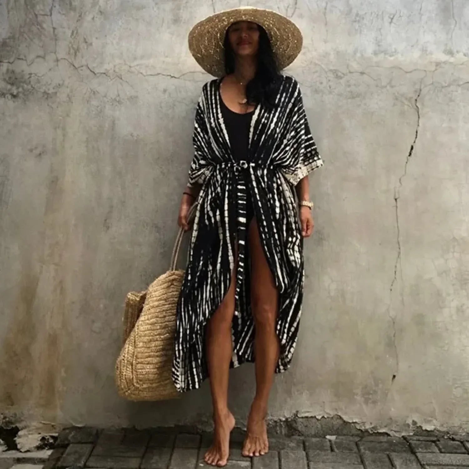 Cotton Rayon Striped Print Cardigan Boho Beach Cover up image 20
