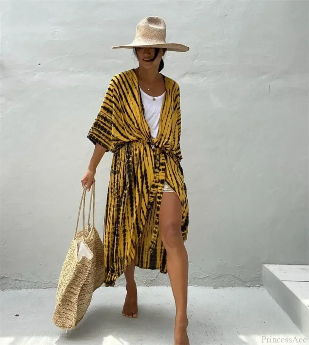 Cotton Rayon Striped Print Cardigan Boho Beach Cover up image 18