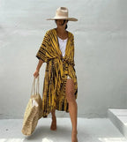 Cotton Rayon Striped Print Cardigan Boho Beach Cover up image 18