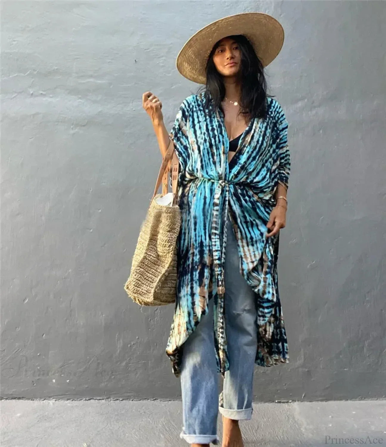 Cotton Rayon Striped Print Cardigan Boho Beach Cover up image 9