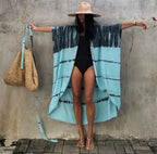 Cotton Rayon Striped Print Cardigan Boho Beach Cover up image 1