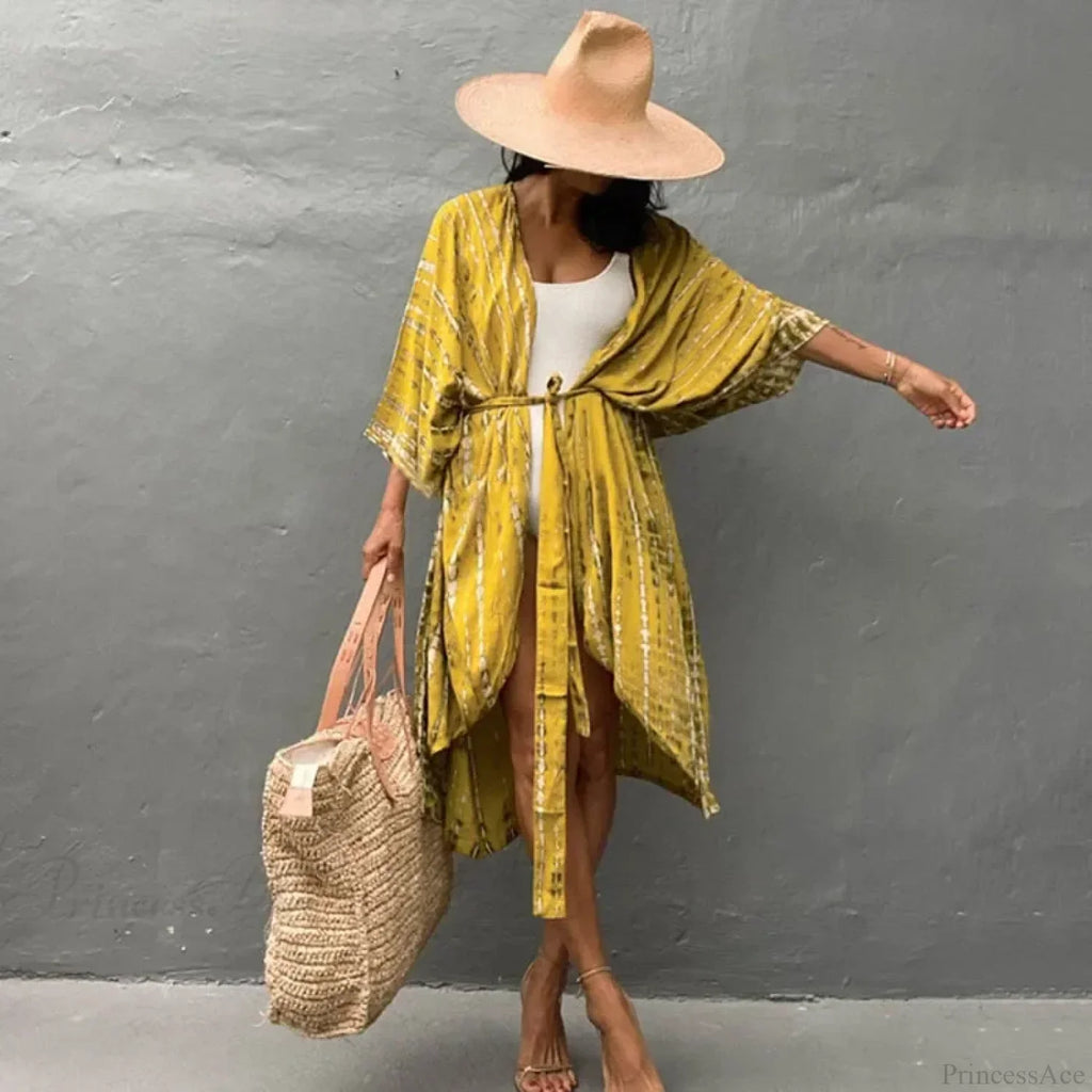 Cotton Rayon Striped Print Cardigan Boho Beach Cover up image 3