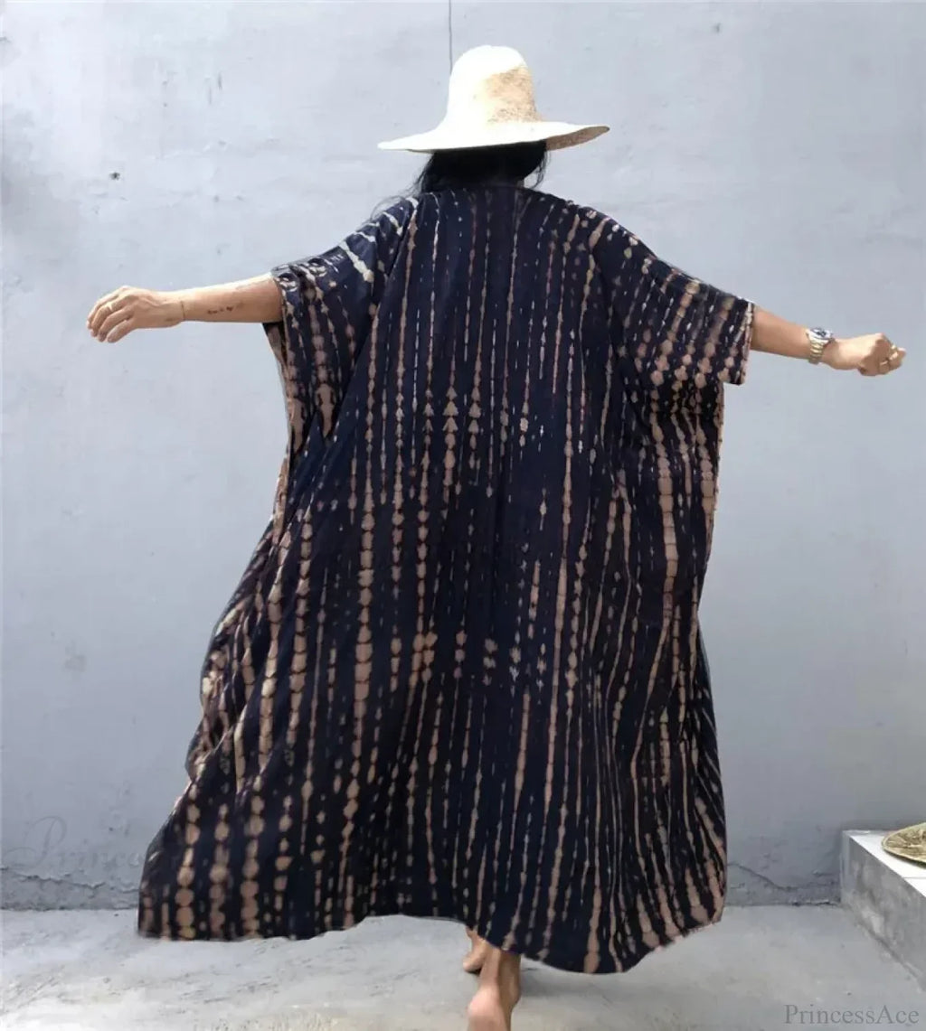 Cotton Rayon Striped Print Cardigan Boho Beach Cover up image 5
